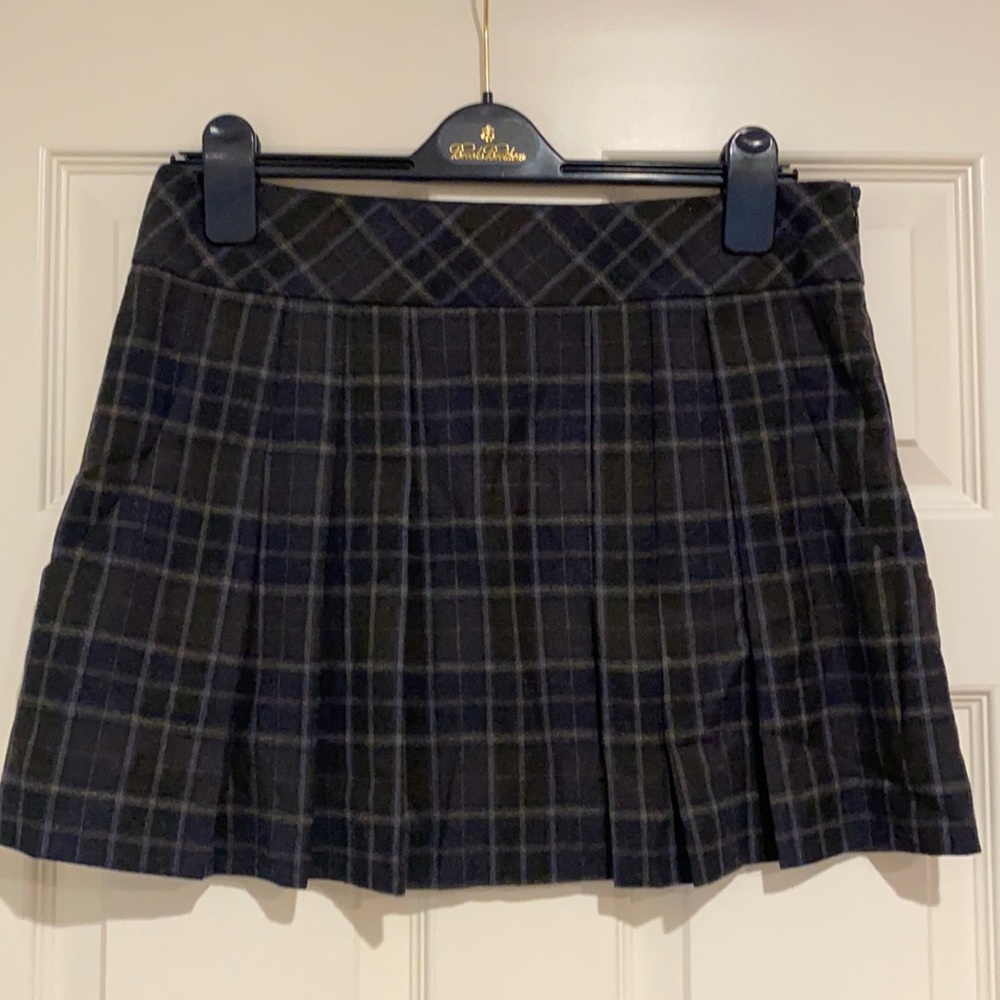 Theory Wool Pleated Plaid Mini Skirt
